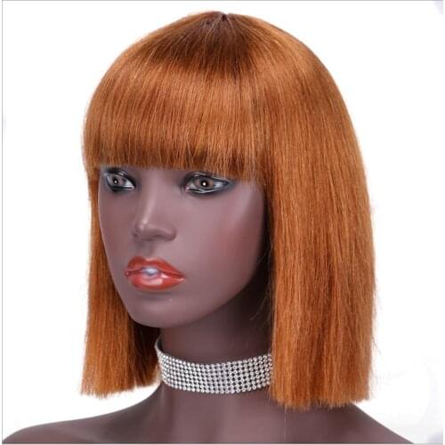 Kim K Orange Blonde #30 pixie Brazilian Straight short human hair bob wig full thick fringe wig 8-14inch highlight glueless