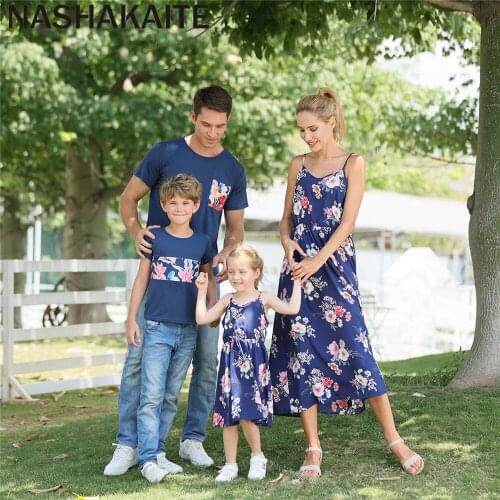 NASHAKAITE Mom And Daughter Dress Family Matching Clothes Summer Floral Printed Sling Tank Dresses For mommy And Me Family Look