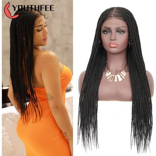 Youthfee Braided Wigs Synthetic Lace Front Wigs with Baby Hair 4X6 Lace Cornrow Braids Wig for Black Women Box Braid Lace Wigs