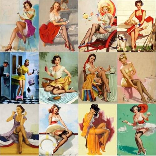 Retro Poster Pin Up Girl 5D Diy Full Square and Round Diamond Painting Sexy Lady Embroidery Cross Stitch Wall Art Pub Home Decor