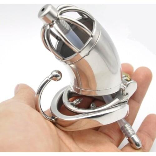 Stainless Steel Male Chastity Belt,Cock Cage With Urethral Catheter Barbed Anti-off Ring,Penis Rings,Penis Plug,Sex toys For man