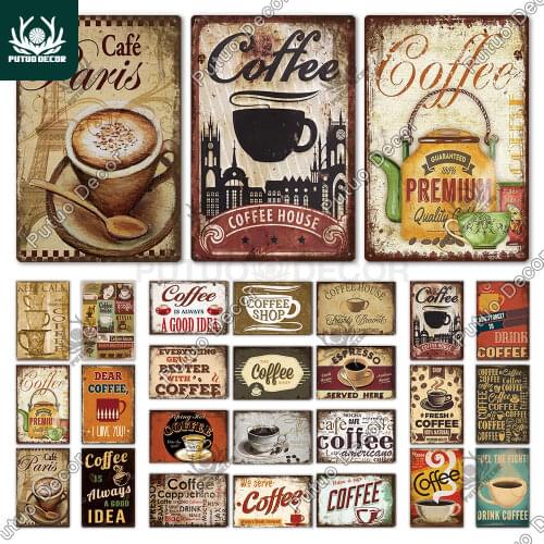 Putuo Decor Coffee Vintage Tin Sign Metal Sign Decorative Plaque Retro Plate Cafe Kitchen Living Room Coffee Bar Decoration