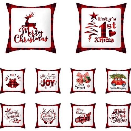 Fuwatacchi Merry Christmas Cushion Cover Xmas Deer Truck Tree Photo Throw Pillows Cover New for Home Sofa Decor Red Pillowcases