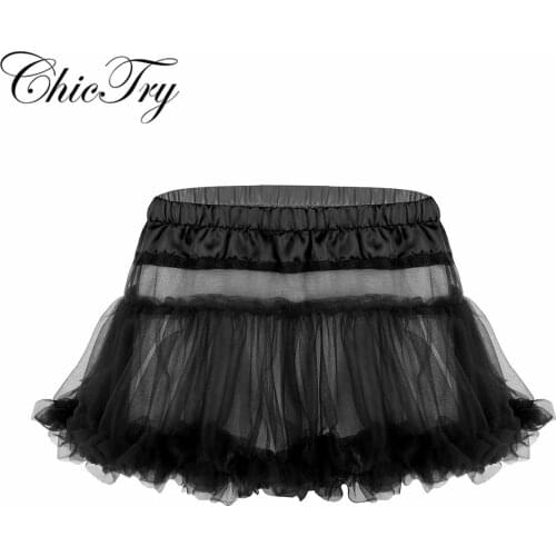 Sexy Mens Sissy Skirt Satin Elastic Waistband Frilly Ruffled Soft Tulle Layered skirt Short Mini Tutu Exotic Skirt
