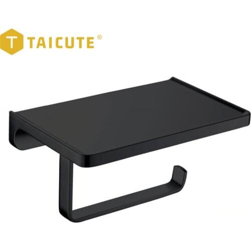 JOYFAN Bathroom Toilet Paper Holder with Phone Shelf Wall Mount Bath Tissue Paper Roll Holder Matte Black