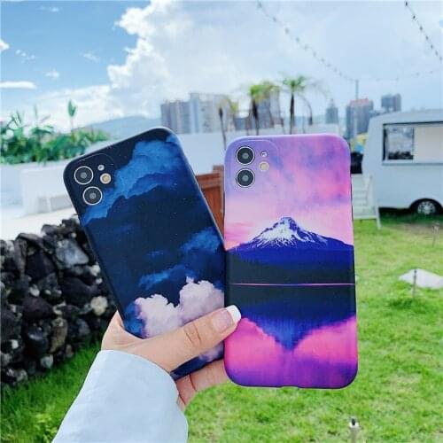 Cloud Air Mountain Scenery IMD Case for iPhone 11 Pro Max 7 8 Plus X XR Xs Max oil Painting Soft Cover Coque