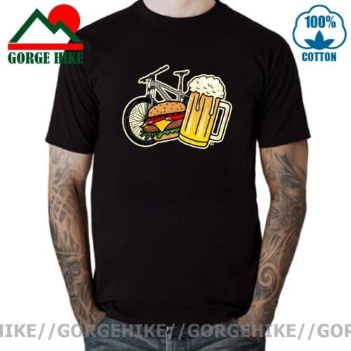 Funny MTB Biker Burger Beer T-Shirt Men Enduro Biking Moto XC Tee Shirt Streetwear Mountain Bike Tops Cool BMX DH Cycling Tshirt
