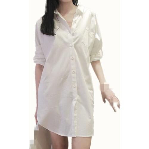 B1762 2019 Spring and autumn new Korean version women sexy loose long paragraph long sleeve shirt cheap wholesale