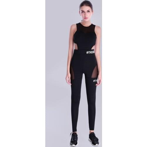 Womens Hot-Selling Style English Alphabet Printing Mesh Stitching Yoga Sports Jumpsuit Breathable Mesh Design Luxury New