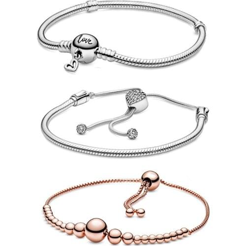 2020 New Valentines Day Silver 925 Freehand Heart-shaped Snake Chain Bracelet Original Woman Jewelry Birthday Memorial Gift