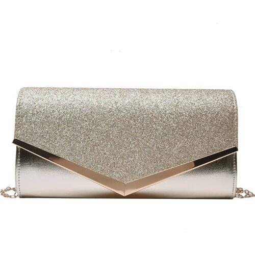 Women Evening Clutch Bag Sequin Clutch Bag Female Crystal Day Clutch Wedding Purse Party Banquet Chain Bag Black/Gold Silver