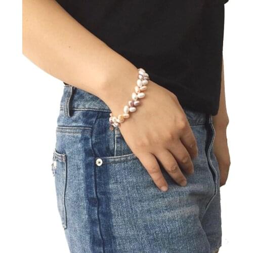 Exquisite Fashion Staggered Baroque Pearl Bracelet White Pink Khaki Natural Freshwater Pearl Women Trendy Bangles Party Wedding