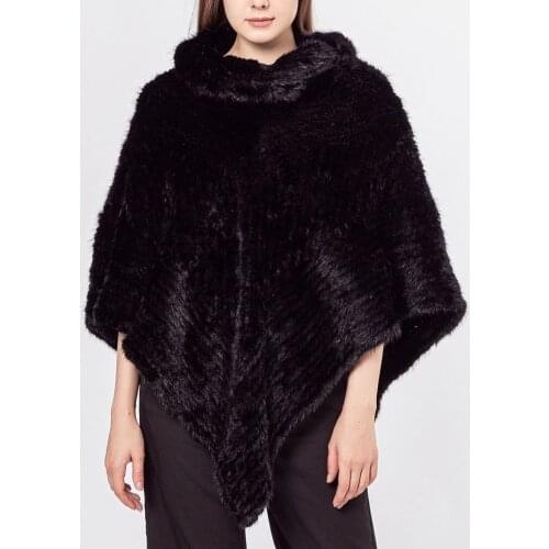 Lady natural real knitted mink fur poncho with ruffle with tassles with flower cape shawl 2021 fashion knitting wrap