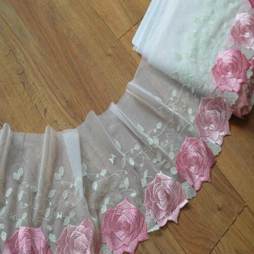 10Meters Lace Trim Pink Rose Flower Pattern DIY Crafts Sewing Fabric For Women Wedding Dress Decoration 20cm Width