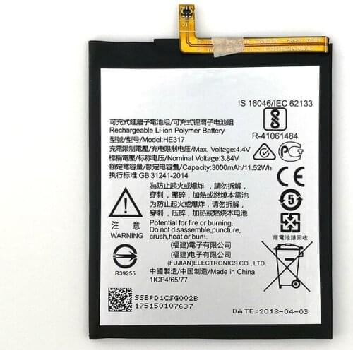 100% Original HE317 3000mAh Battery For Nokia 6 Nokia6 N6 TA-1000 TA-1003 HE 317 New High quality battery+Tracking number
