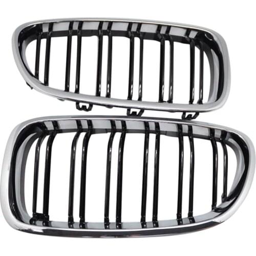AL21 -Silver + black Dual Fin Front Grille Grill Hood Nose For BMW F10 F11 5 2010-2015