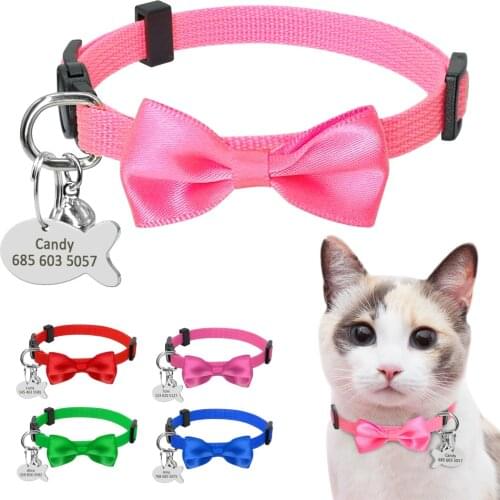 Quick Release Cat Collar Personalized Bownot Cat Dog ID Collars Durable Nylon Small Dog Cat Accessories with Custom Fish Tag