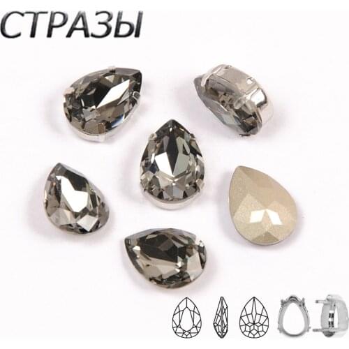 Black Diamond Pear Sew On Rhinestones Crystals Sewing On Crystal Glass Strass Stones For DIY Garment Jewelry