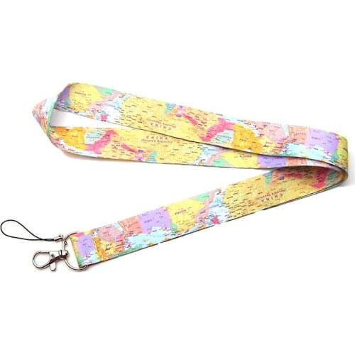 DMLSKY World Map Funny Lanyard Keychain for keys Badge ID Mobile Phone Key rings Women Neck Straps Accessories M3543