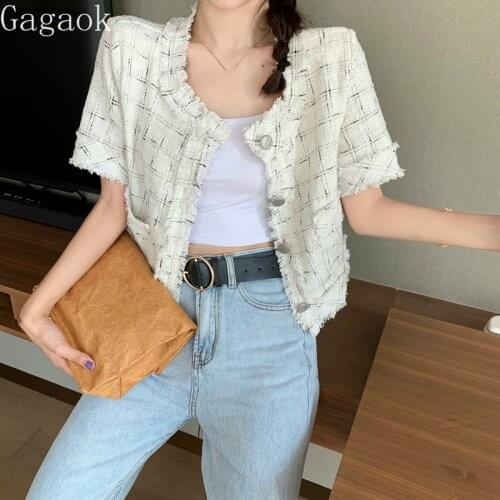 Gagaok Women Vintage Fashion Sunscreen Jacket 2020 Summer New Square Collar Plaid Tassel Pockets Button Loose Casual Wild Coat