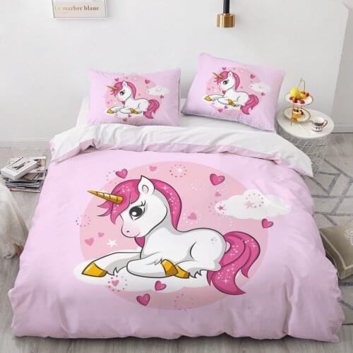 Classic 3D Bedding Set Duvet Cover Set Comforter Full King Queen Double Single Pink Unicorn Cartoon Design Custom Bedclothes