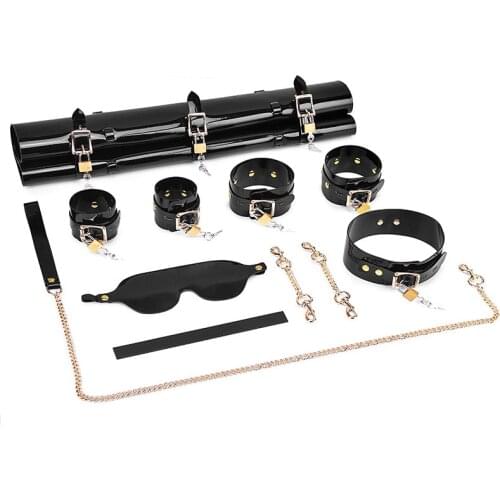 Free Shipping Sex Lingerie Sexy Suit Set Alternative Bundled Binding Leather Foot handcuffs Eye Mask Necklace For SM Adult 18