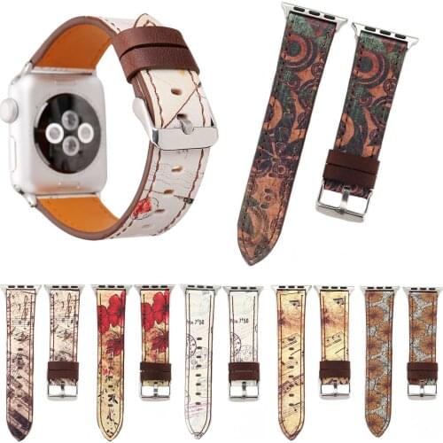 Vintage Floral Leather Band for Apple Watch Series 5 4 3 2 1 Wristband Musical Note Strap for iWatch 38 40 42 44mm Bracelet Belt