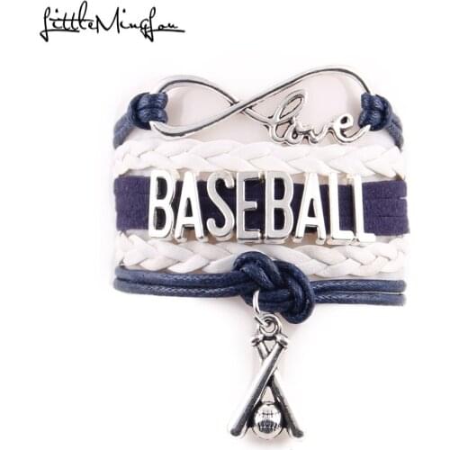 Little Minglou 7 colors Infinity Love Baseball bracelet Baseball bat charm leather men bracelet & bangles for women jewelry
