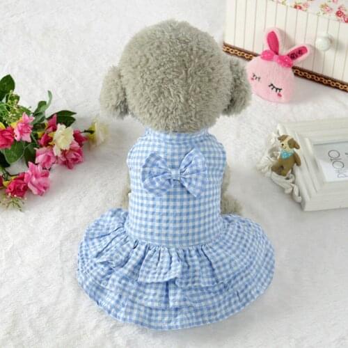 Pet Dog Fashion Plaid Polyester Short Skirt Pink Blue Cool Summer Beautiful Dresses DC780