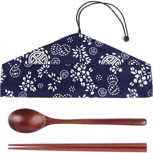 Chopsticks Spoon Set Design Vintage Wooden Portable High Quality Cutlery Wood Tableware With Storage Bag Wholesale Hot Sale 2021
