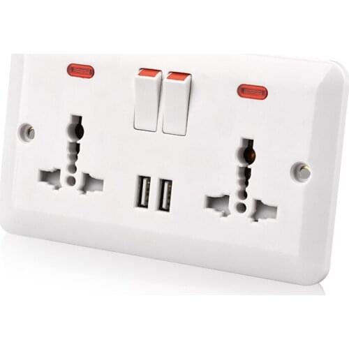 Wall Power Socket Universal Adapter Charging 2.1ADual USB Port Wall UK Standard USB Switched Outlet LED indicator