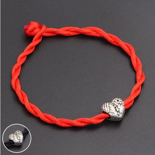 2020 New Angel Wings Heart Beads 4mm Red Thread String Bracelet Lucky Red Handmade Rope Charm Bracelet for Women Men Jewelry