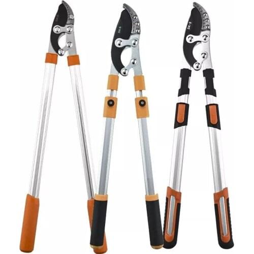 New Telescopic Long Length Scissor Hedge Anvil Shear Anti-Slip Grip Garden Pruning Hand Tool Ratchet Cut Tree Branch