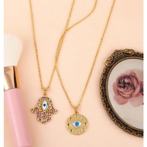 Evil eye hand palm multicolor crystal micro pave cz zircon cubic zirconia necklace silicone Clavicle Snake Chain Choker Pendant