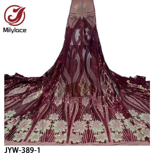 Latest African Embroidered Lace Fabric with Sequins 2021 High Quality French French Tulle Mesh Lace Fabric for Wedding JYW-389