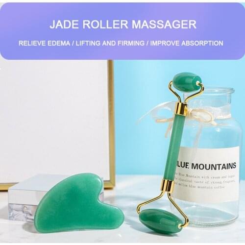 Natural Jade Gua Sha Stone Board Double Roller Jade Facial Massage for Face Neck Back Body Face Massager Scrapers Tools