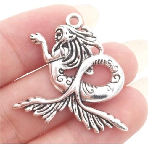 BULK 30 Zinc Alloy Gorgeous Sea Mermaid Charms Nautical Theme Antique Silver Plated DIY Necklace Jewelry Making 29*30mm 3.6g