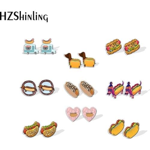 2021 New Hot Dog Stud Earring Funny Food Acrylic Resin Earrings Epoxy Handmade Jewelry Gifts Girl