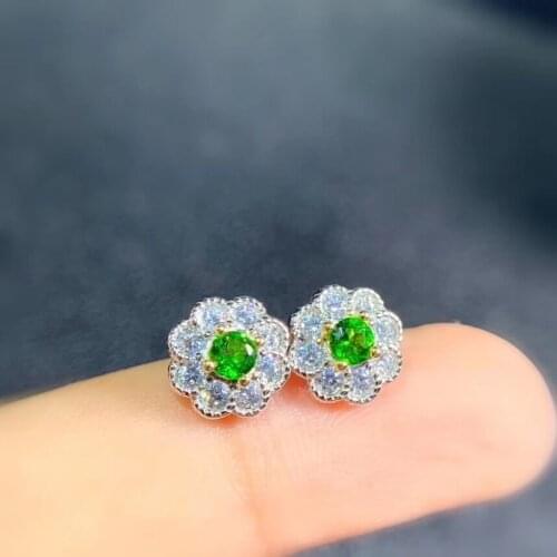 Fresh green diopside gemstone earrings girl silver fine jewelry natural gem good color triangle shape party birthday party gift