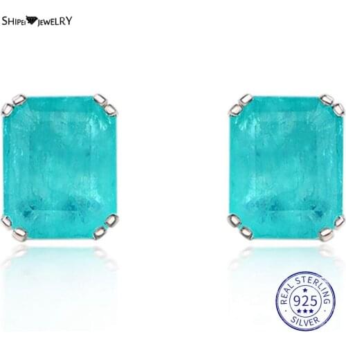 Shipei 100% 925 Sterling Silver Paraiba Tourmaline Gemstone Wedding Fine Jewelry Engagement Women Ear Studs Earrings Wholesale