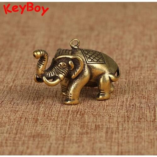 Animal Elephant Ivory Figurines Vintage Brass Keychain Pendant Jewelry Handmade Metal Car Key Chain Ring Backpack Hangings Gifts