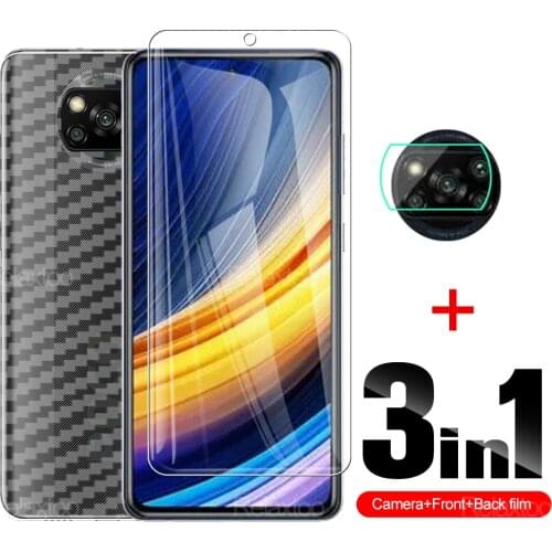3 In 1 Full Cover Camera Lens Film Front Tempered Glass And Soft Carbon Back Fiber For Xiaomi Poco X3 Pro Poxo Poko X3Pro 6.67"