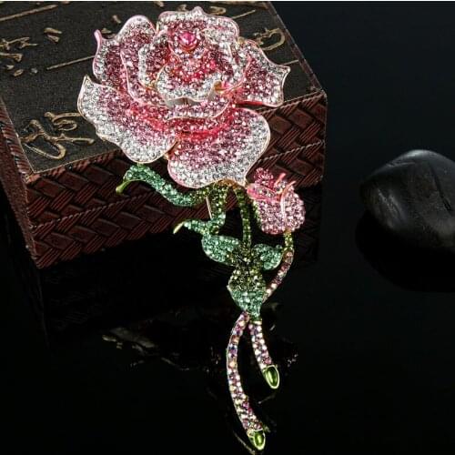 12pcw/lot Wholesale Blue Rhinestone Rose Flower Brooch For Women Wedding Jewelry Fashion Women Enamel Hijab Pins Bridal Jewelry
