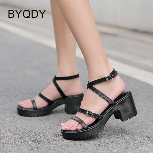 BYQDY Summer Platform Cross Strap Black Gladiator Sandals Women Chunky Heel Punk Rock Shoes 90sfashion Buckle Strap High Quality