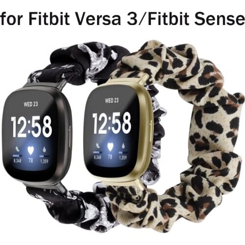 Woman Scrunchie Elastic Watch Band for Fitbit Versa 3 Smartwatch Strap for Fitbit Sense Bands Bracelet Accessories Leopard