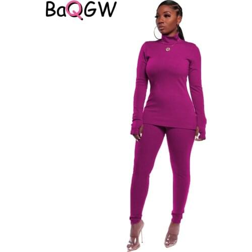 BaQGW Women Sexy Solid Rib Knitted Turtleneck Long Sleeves Sweater & High Waist Pants Set 2 Piece Set Women Large Size Outfits