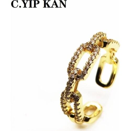 Adjustable size open crystal womens ring miniature zircon chain shaped ring Fashion Girls Party jewelry gift ring width 9m