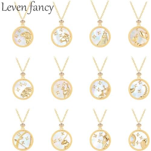 925 Sterling Silver Star Zodiac Sign 12 Constellation Mother of Pearl Shell Necklaces Women Birthday Gifts Astrology Jewelry