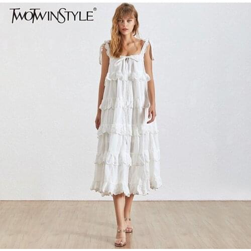 TWOTWINSTYLE Summer Strapless Off Shoulder Womens Dress Backless Ruffles Bow A Line Dresses Female Fashion 2020 Fashion New
