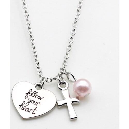 10PCS Fashion Simple Heart Lettering Necklace follow your heart Inspirational Cross Necklace Jewelry